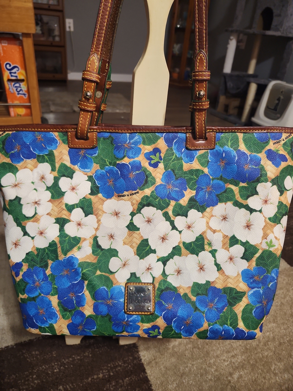 Dooney & Bourke Blue And White Leather Floral Shoulder Bag